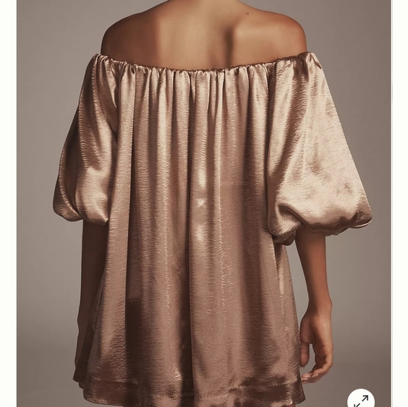 NWT @heynasreen x Mare Mare Off-The-Shoulder Puff-Sleeve Shine Mini Dress - Picture 2 of 6